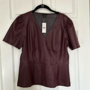 Ann Taylor Faux leather puff sleeve peplum top size small NWT